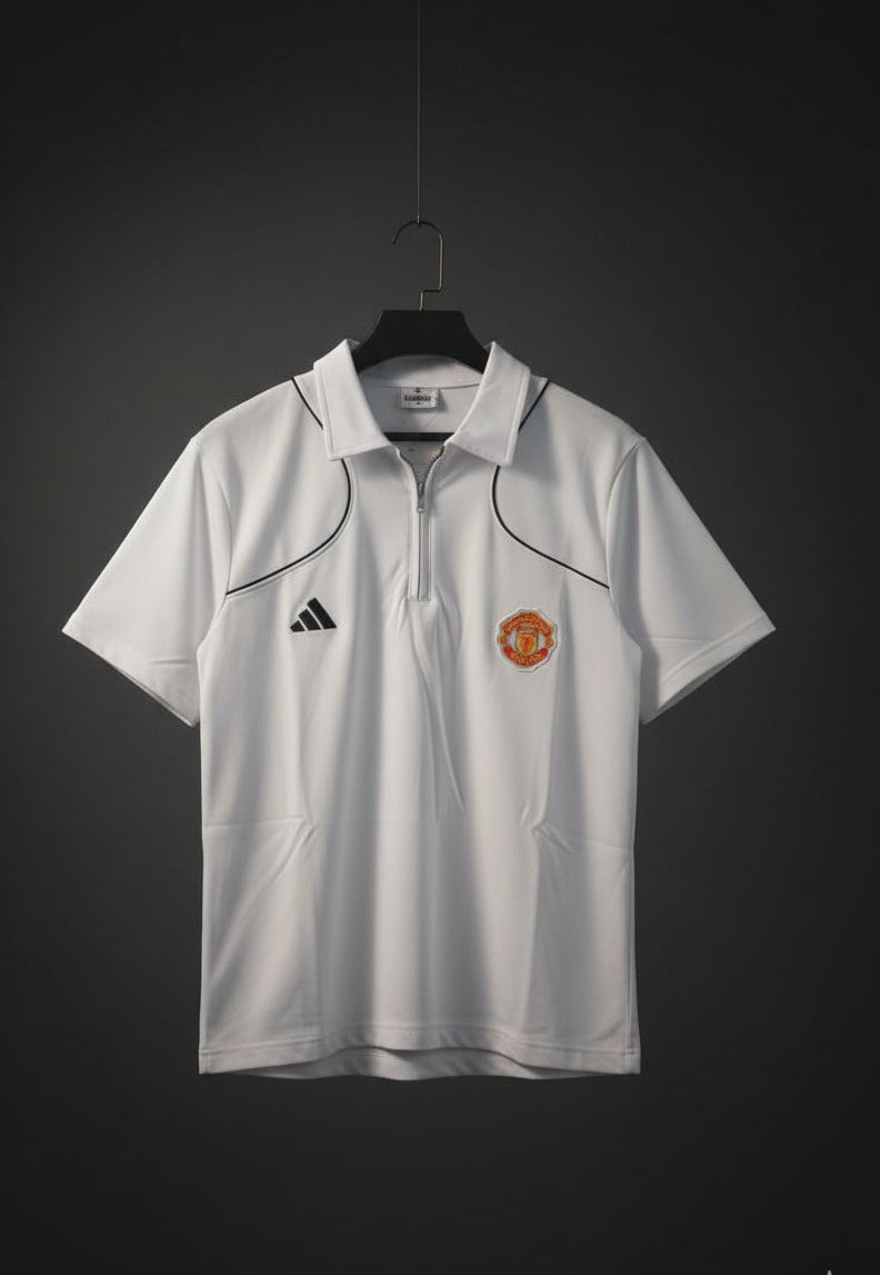 Manchester United White Polo Zipper